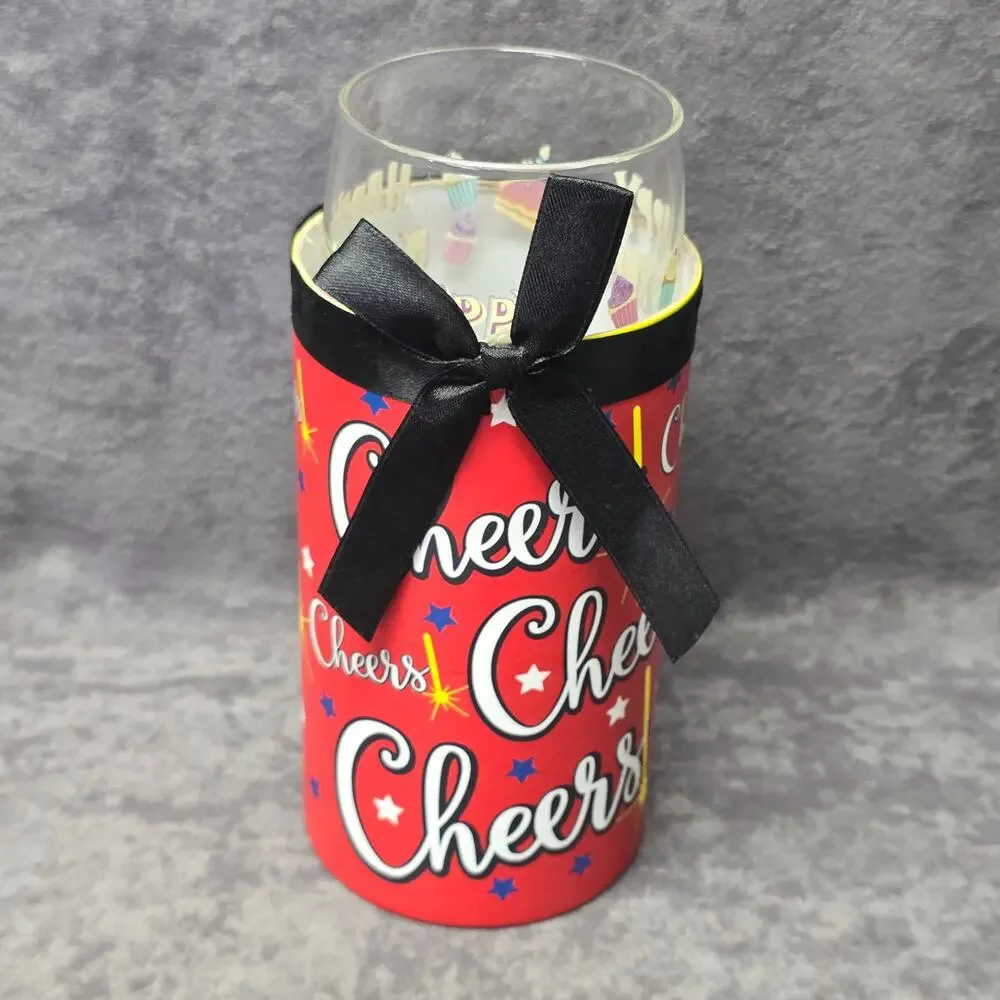 Happy Birthday Cupcakes & Cake Slices Print Wine Glass Gift Celebrate Drink Cup